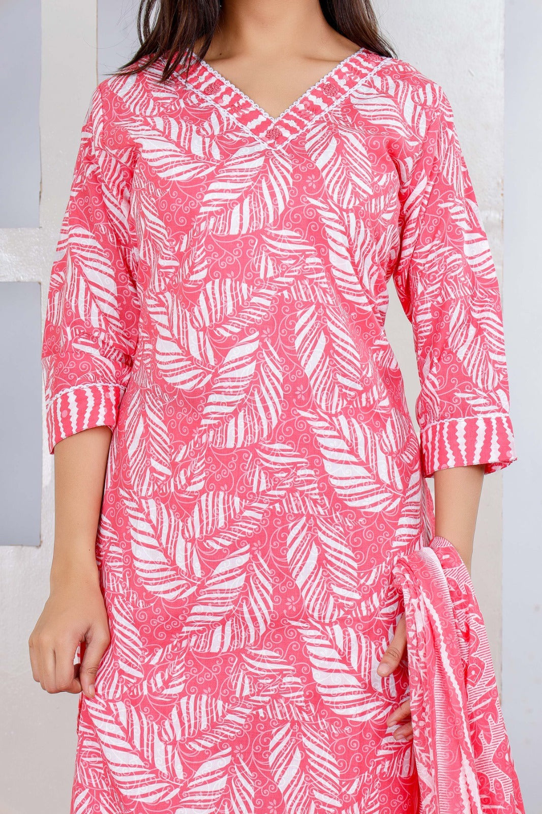Cotton Light Pink White Floral Design