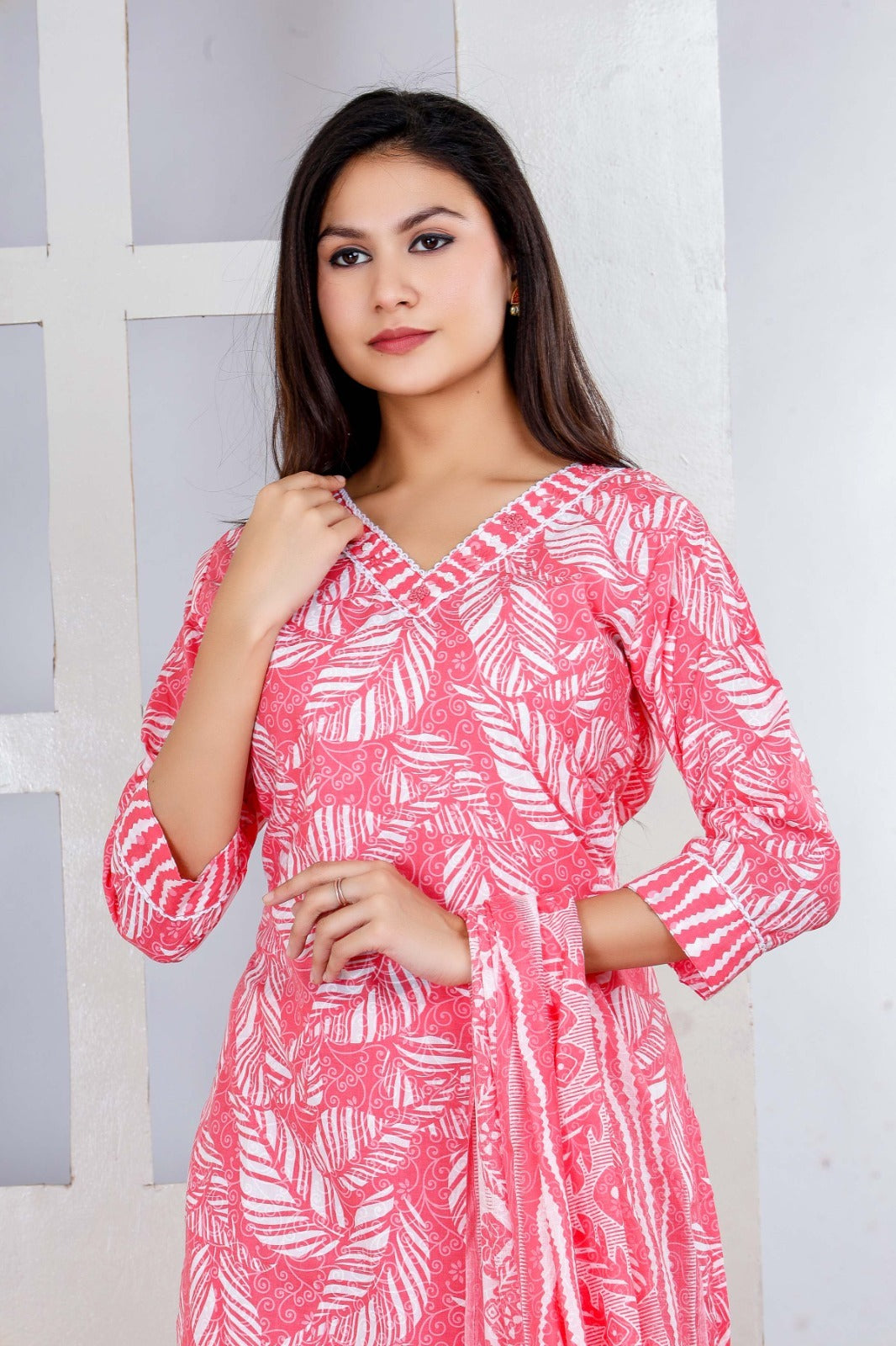 Cotton Light Pink White Floral Design