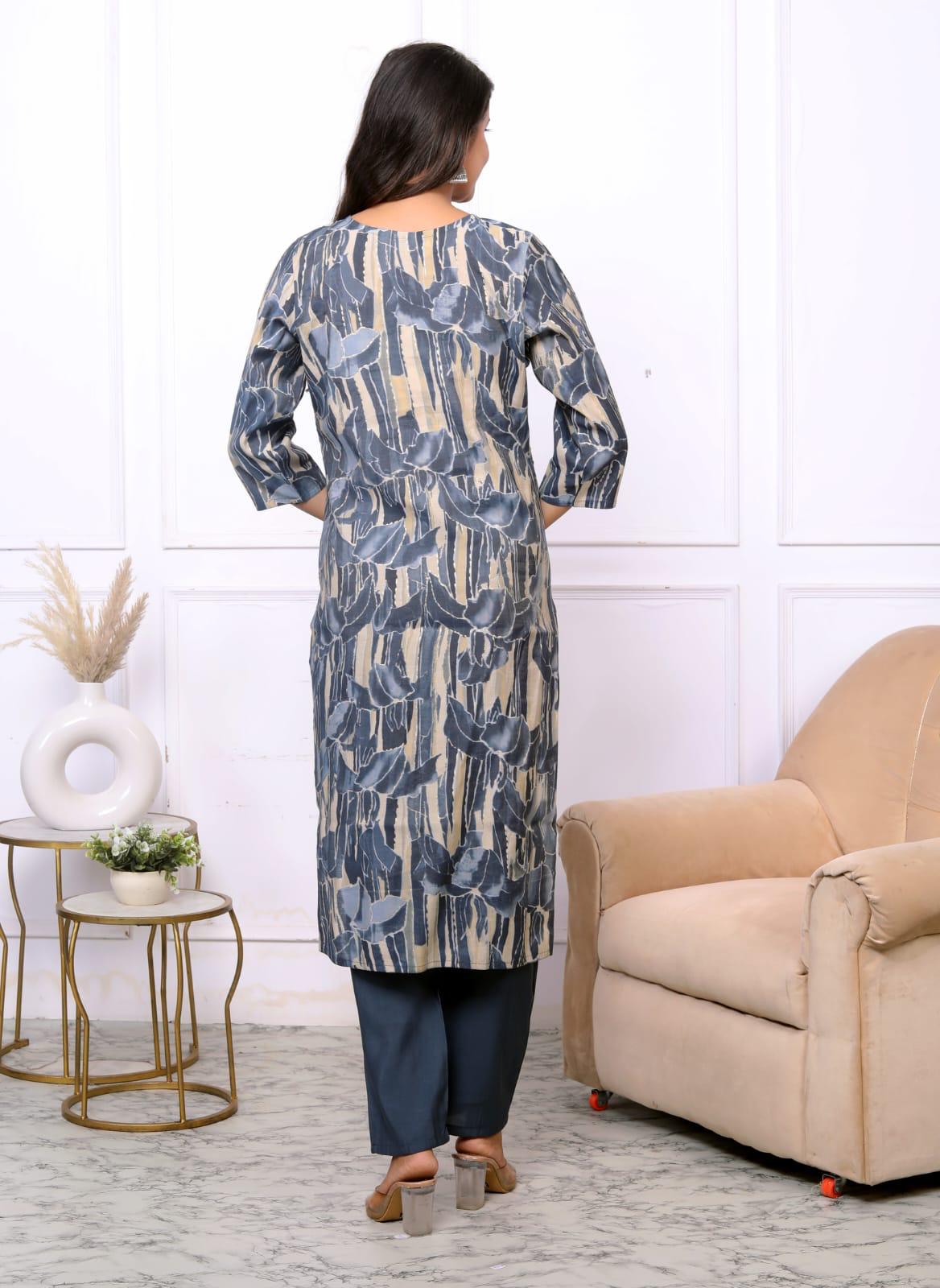 Set with Navy Blue Geometric Patterns paired with Solid Navy Blue Pajamas