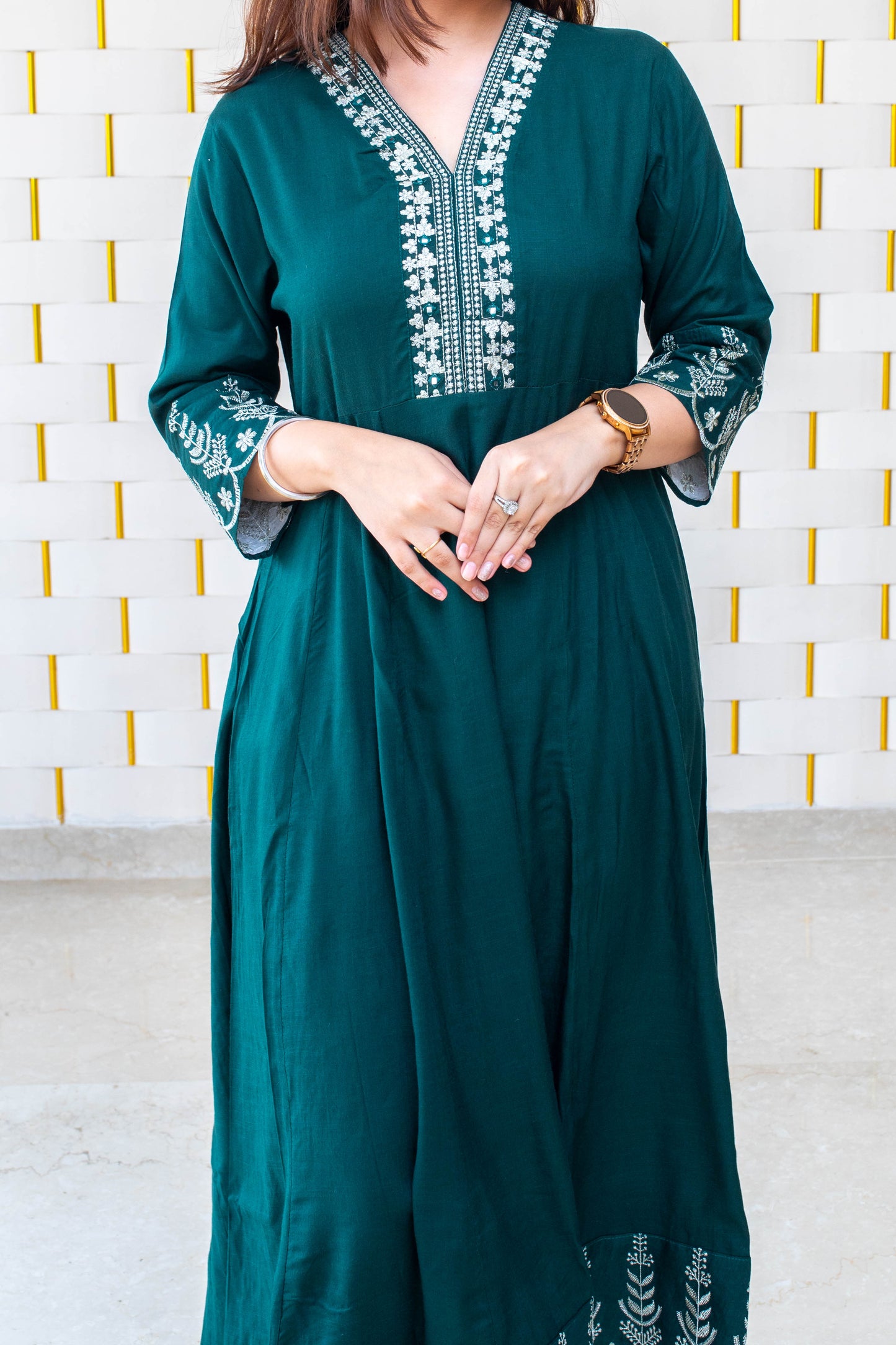 Peacock green suit with white kadhai