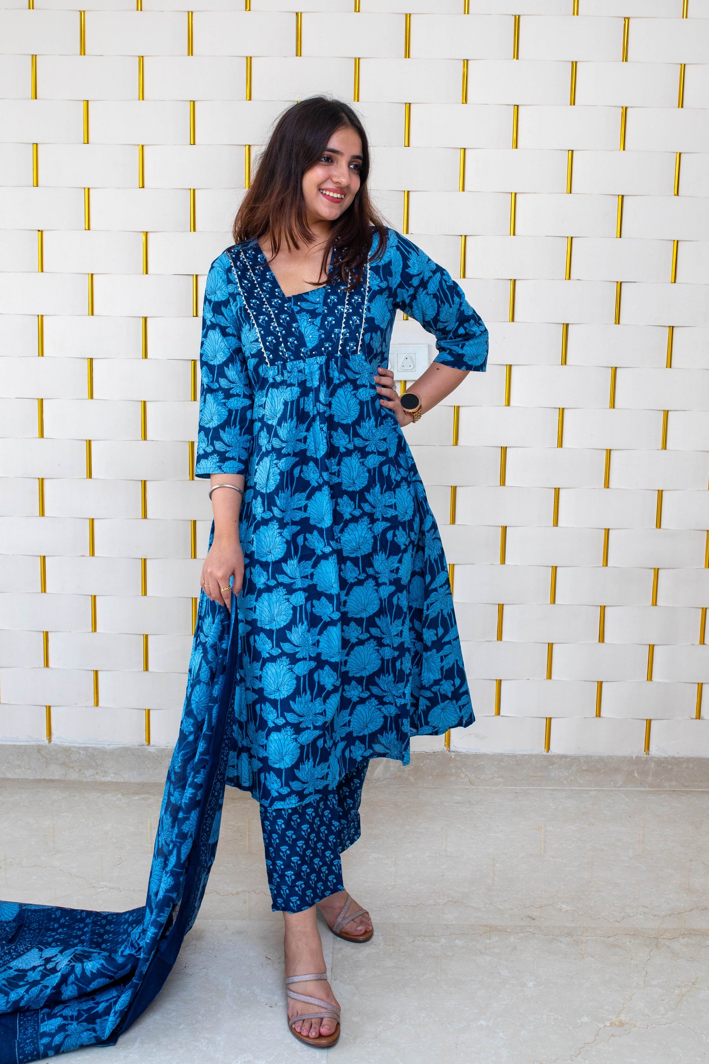 Floral Blue Floral Kurta Set with Dupatta
