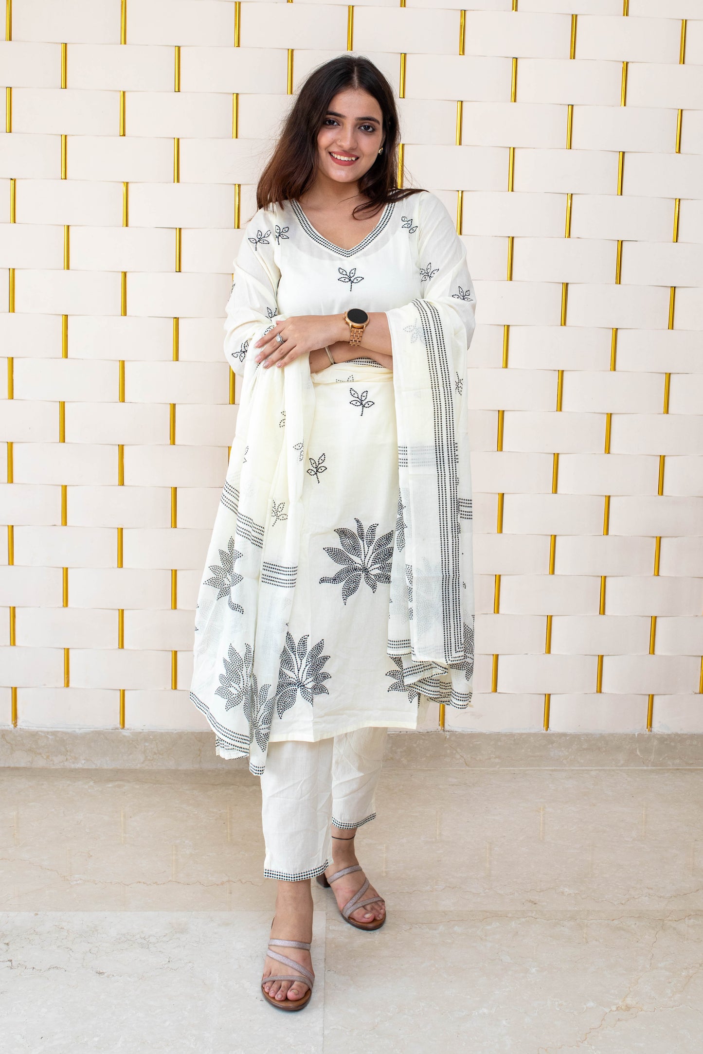 Off-White Kurta with Black Embroidery