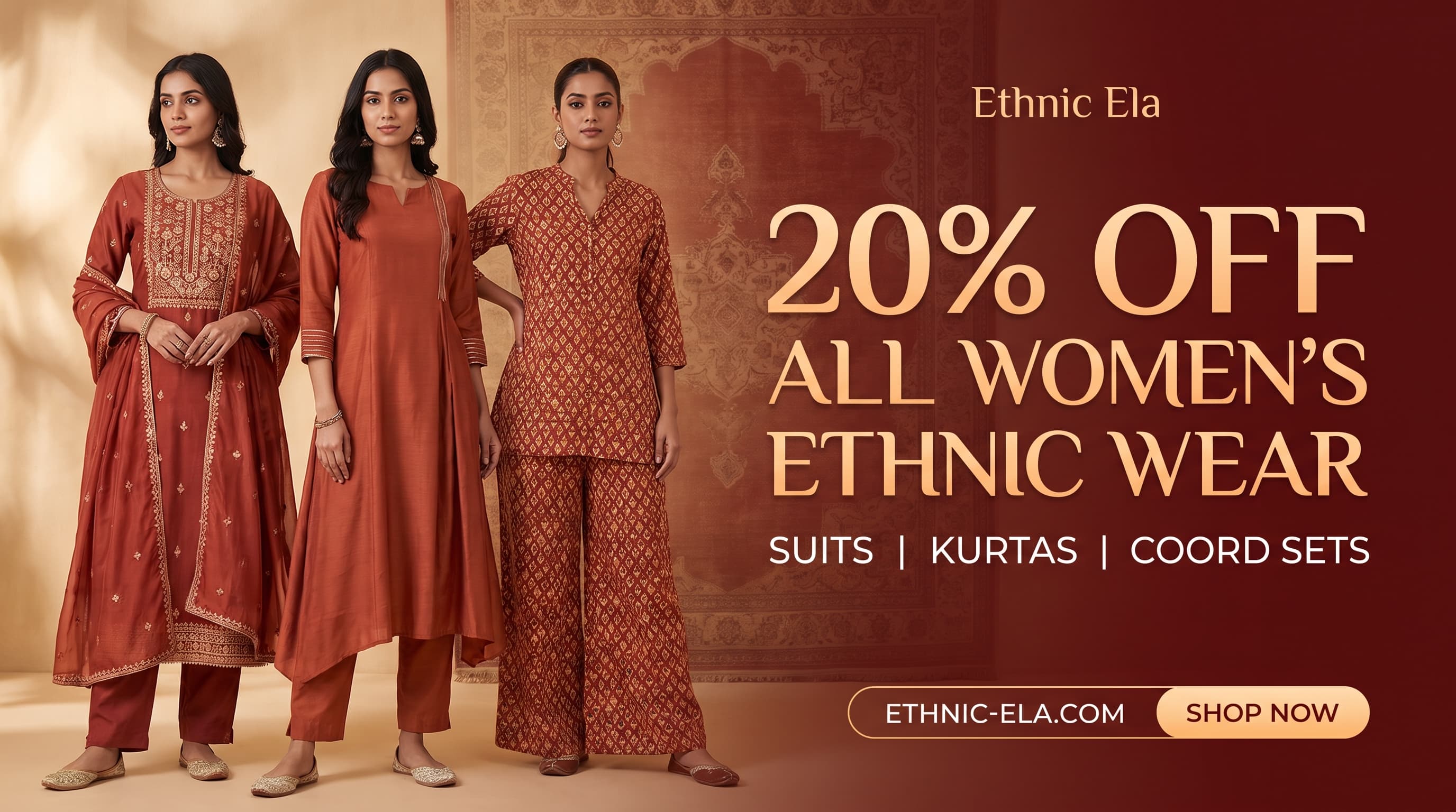 Ethnic Ela — 20% off all women's ethnic wear: suits, kurtas & co-ord sets