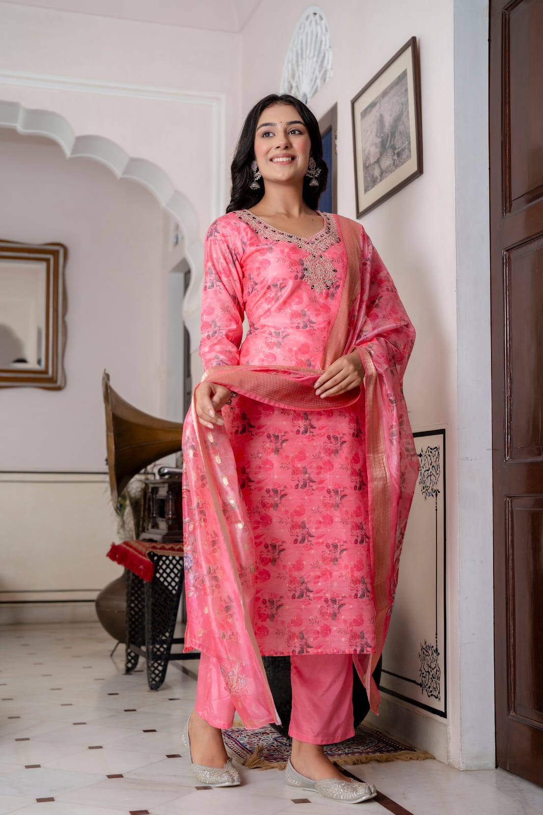 Pink Silk with Floral Print