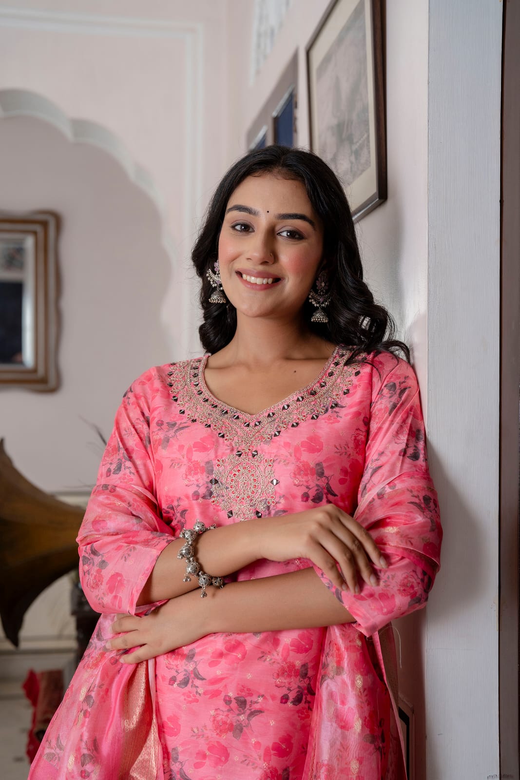 Pink Silk with Floral Print