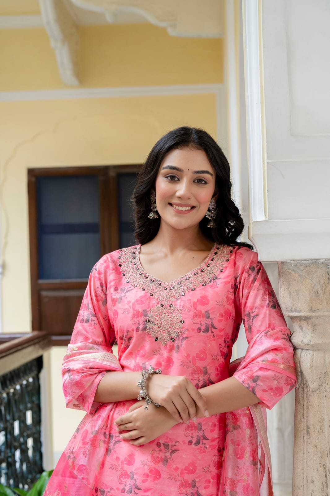 Pink Silk with Floral Print