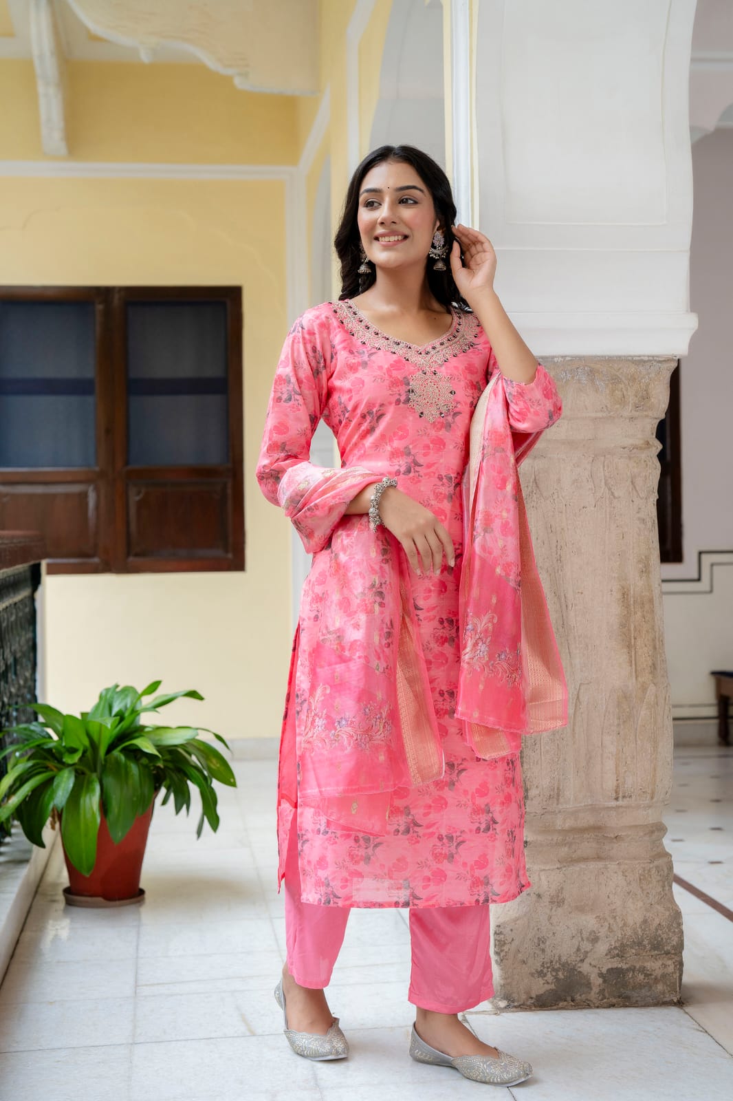 Pink Silk with Floral Print