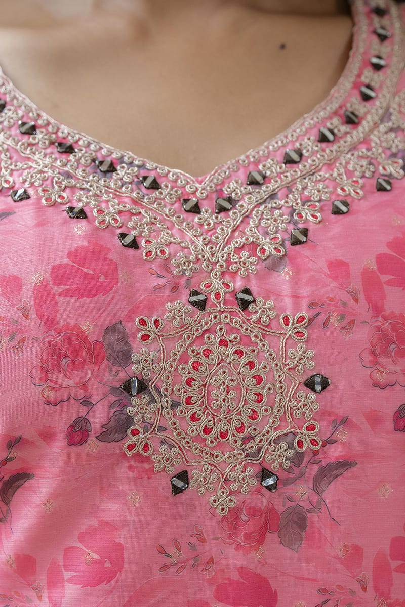 Pink Silk with Floral Print