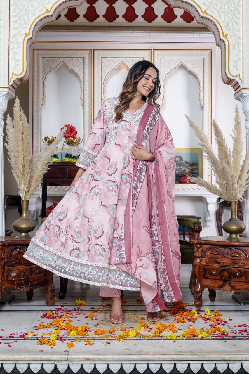 Pastel pink anarkali gown