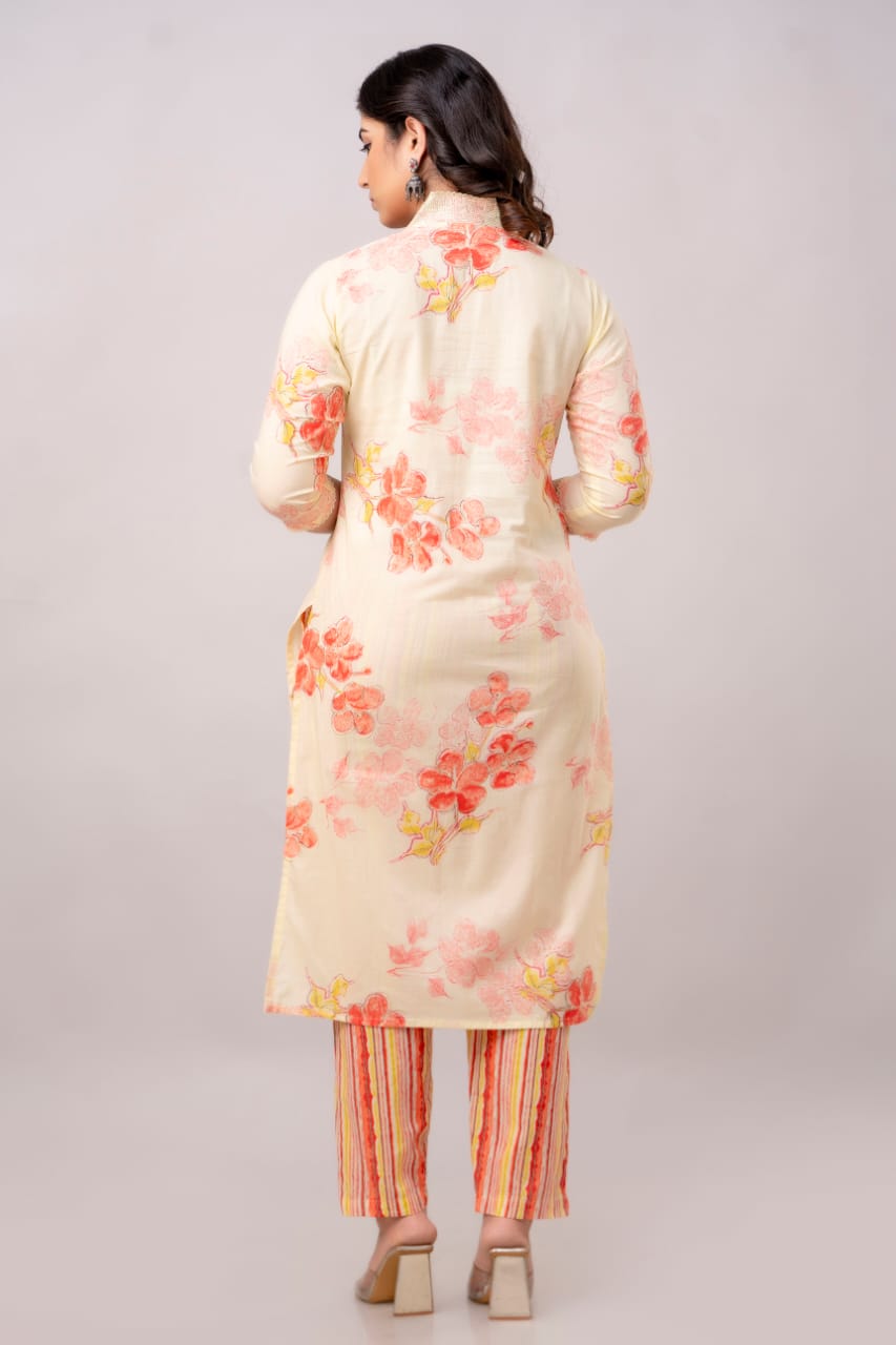 Red floral print with Lehria print dupatta Kurta Set