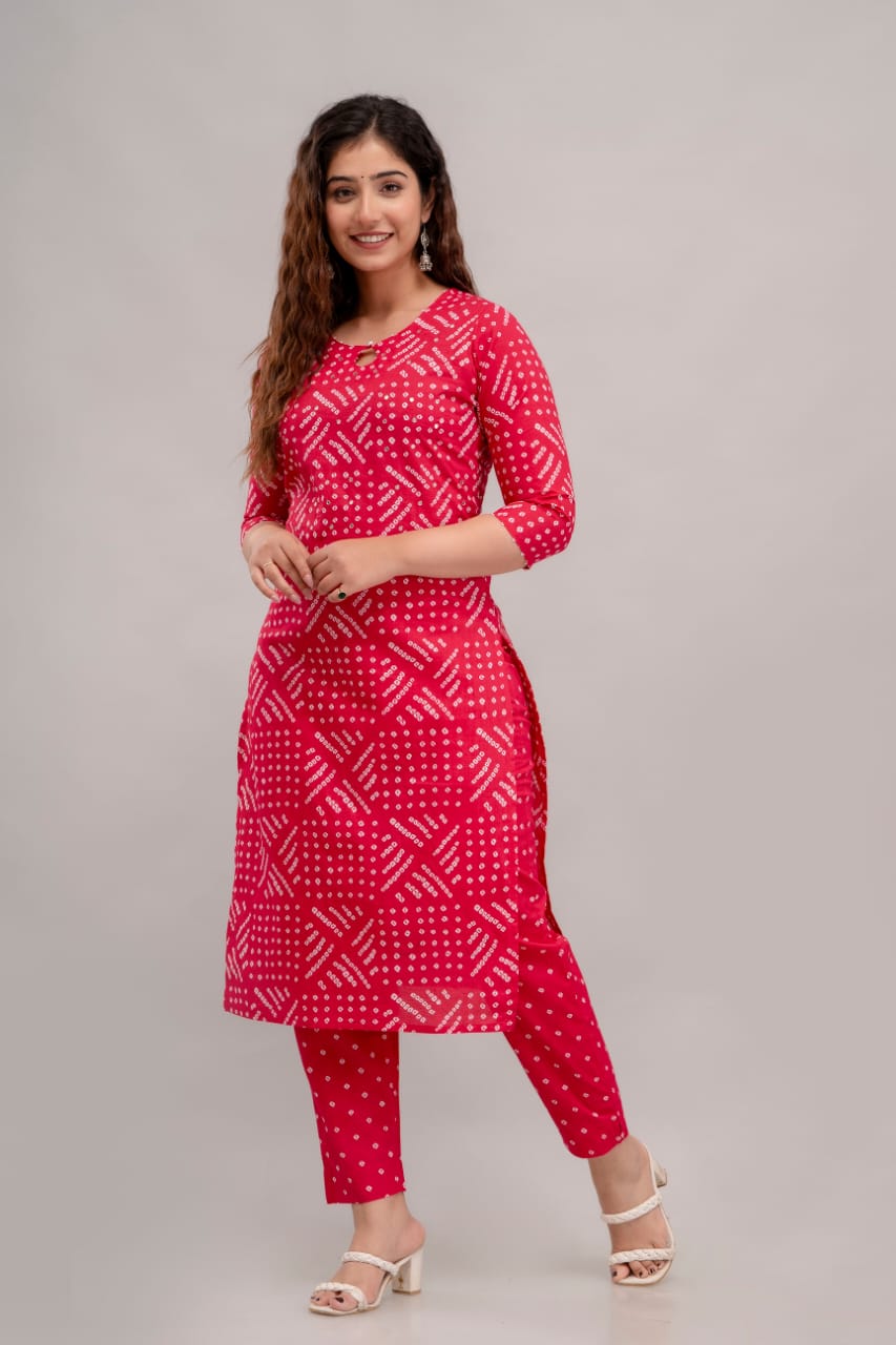 Red Bandhej Kurta Set