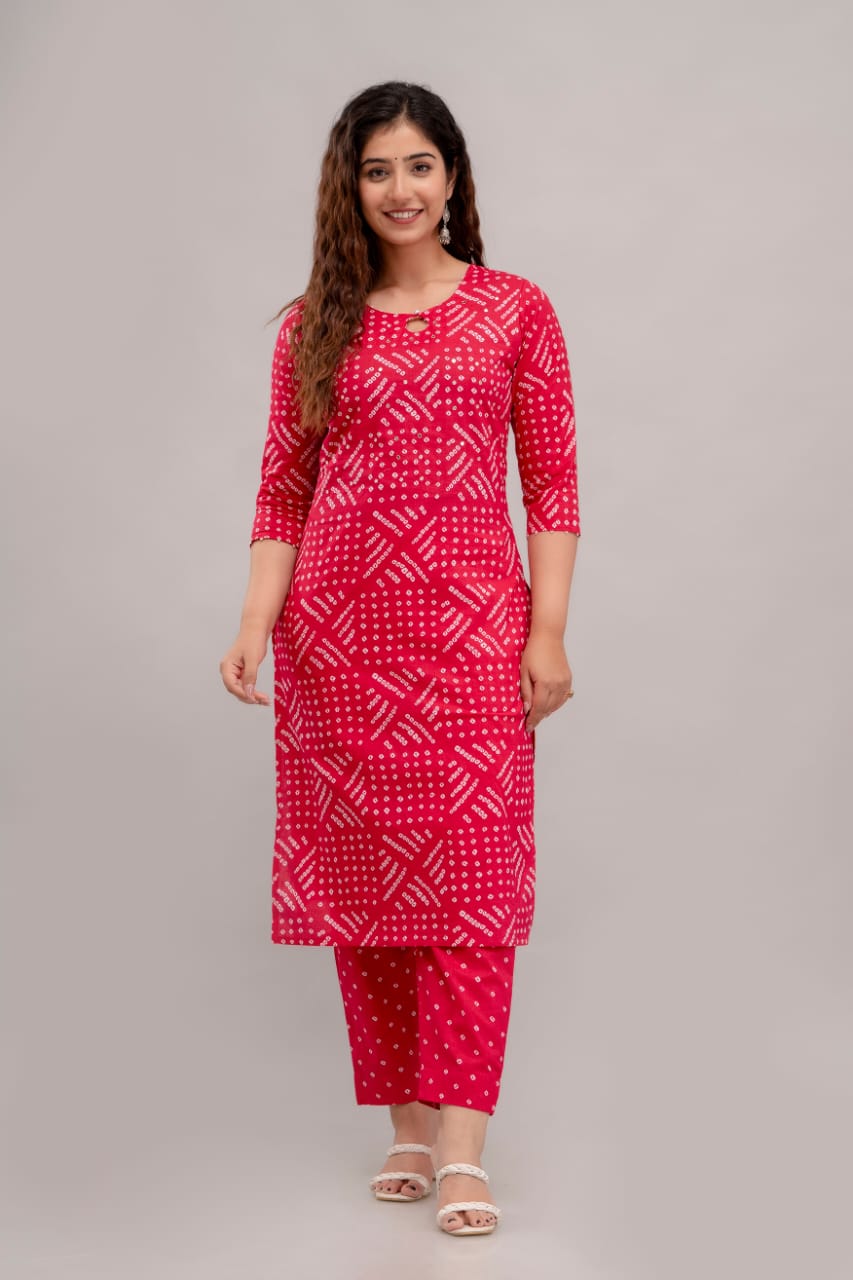 Red Bandhej Kurta Set