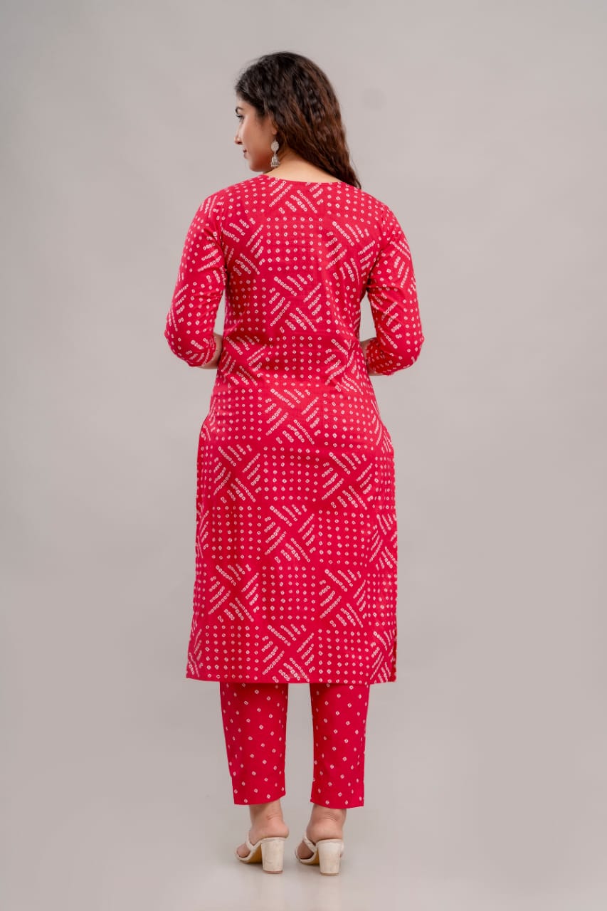 Red Bandhej Kurta Set