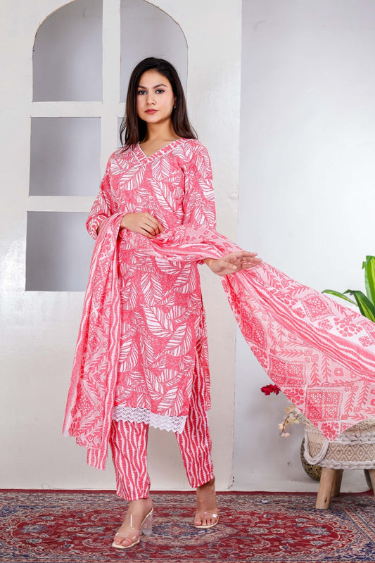 Cotton Light Pink White Floral Design