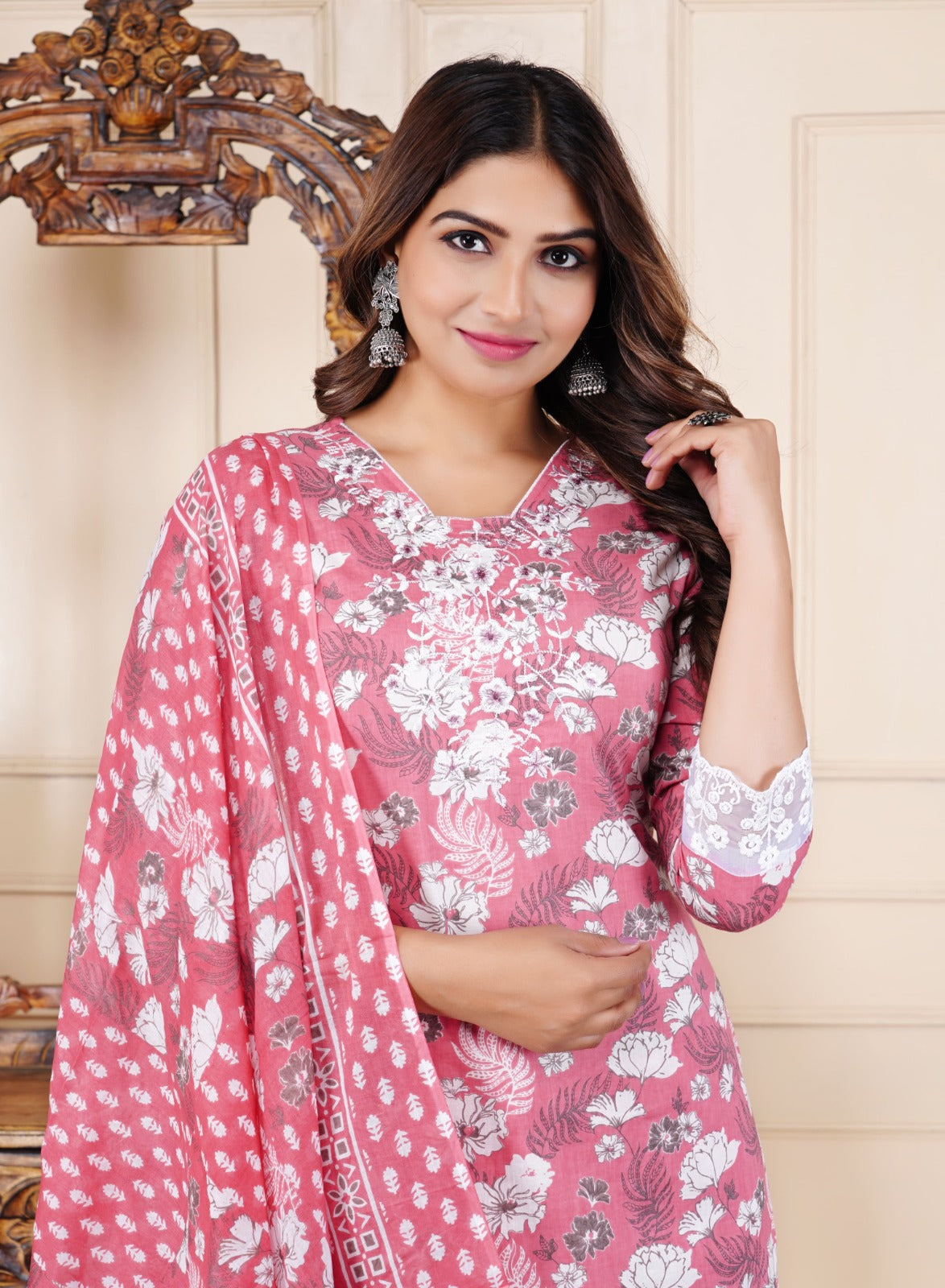 Cotton Set in Pink with Floral Prints