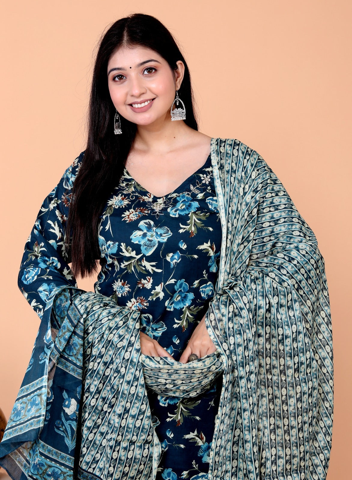 Cotton Set in Teal Blue with Dense Block Prints