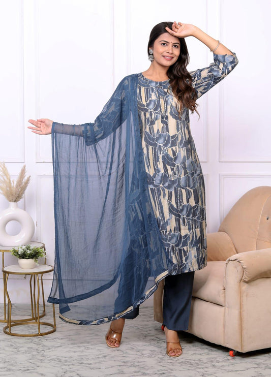 Set with Navy Blue Geometric Patterns paired with Solid Navy Blue Pajamas