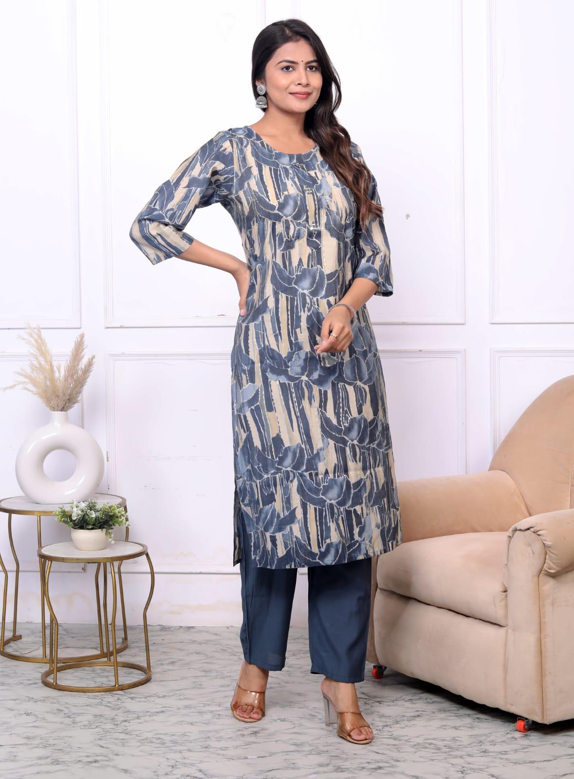 Set with Navy Blue Geometric Patterns paired with Solid Navy Blue Pajamas