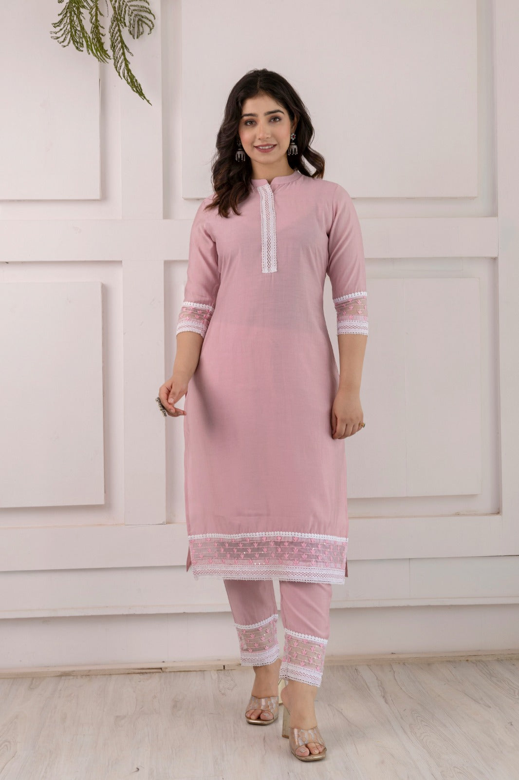 Cotton Peach Set featuring White Border Embroidery Designs