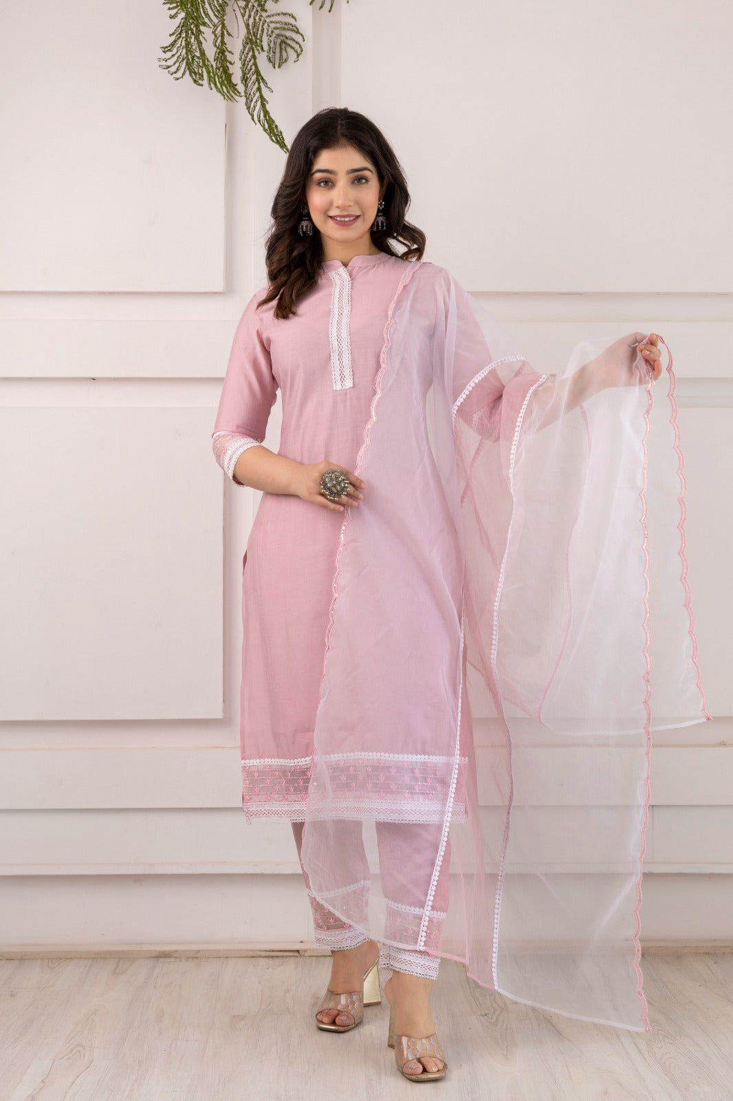 Cotton Peach Set featuring White Border Embroidery Designs