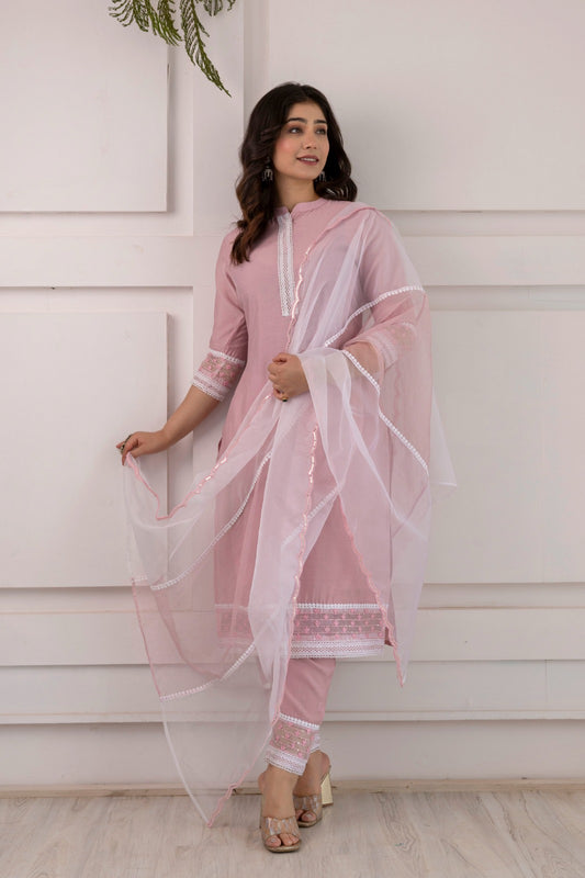 Cotton Peach Set featuring White Border Embroidery Designs