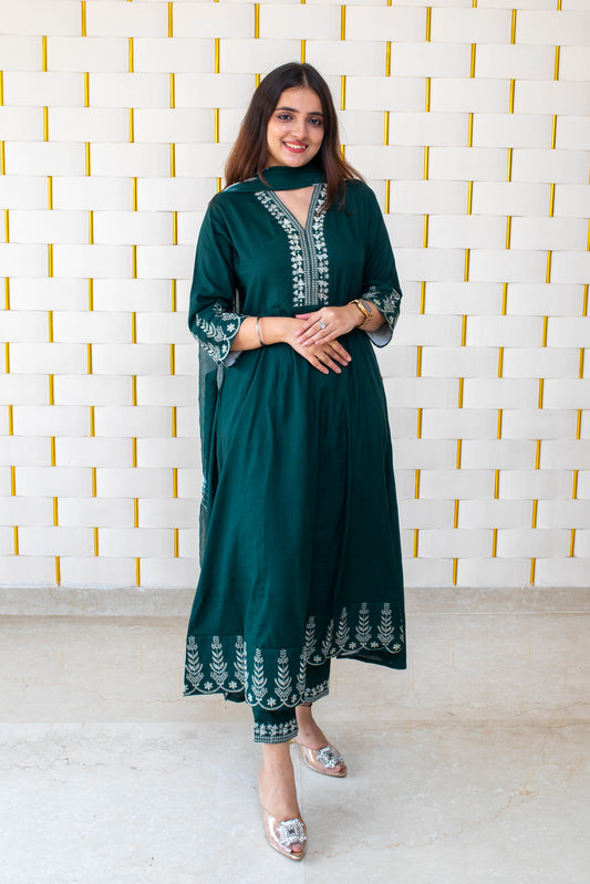 Peacock green suit with white kadhai