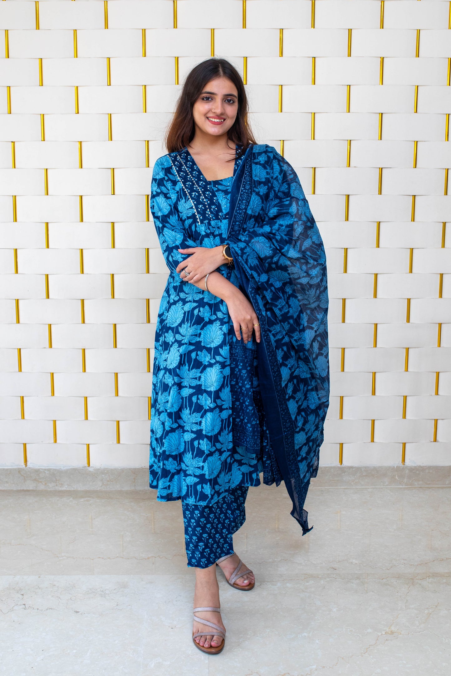 Floral Blue Floral Kurta Set with Dupatta