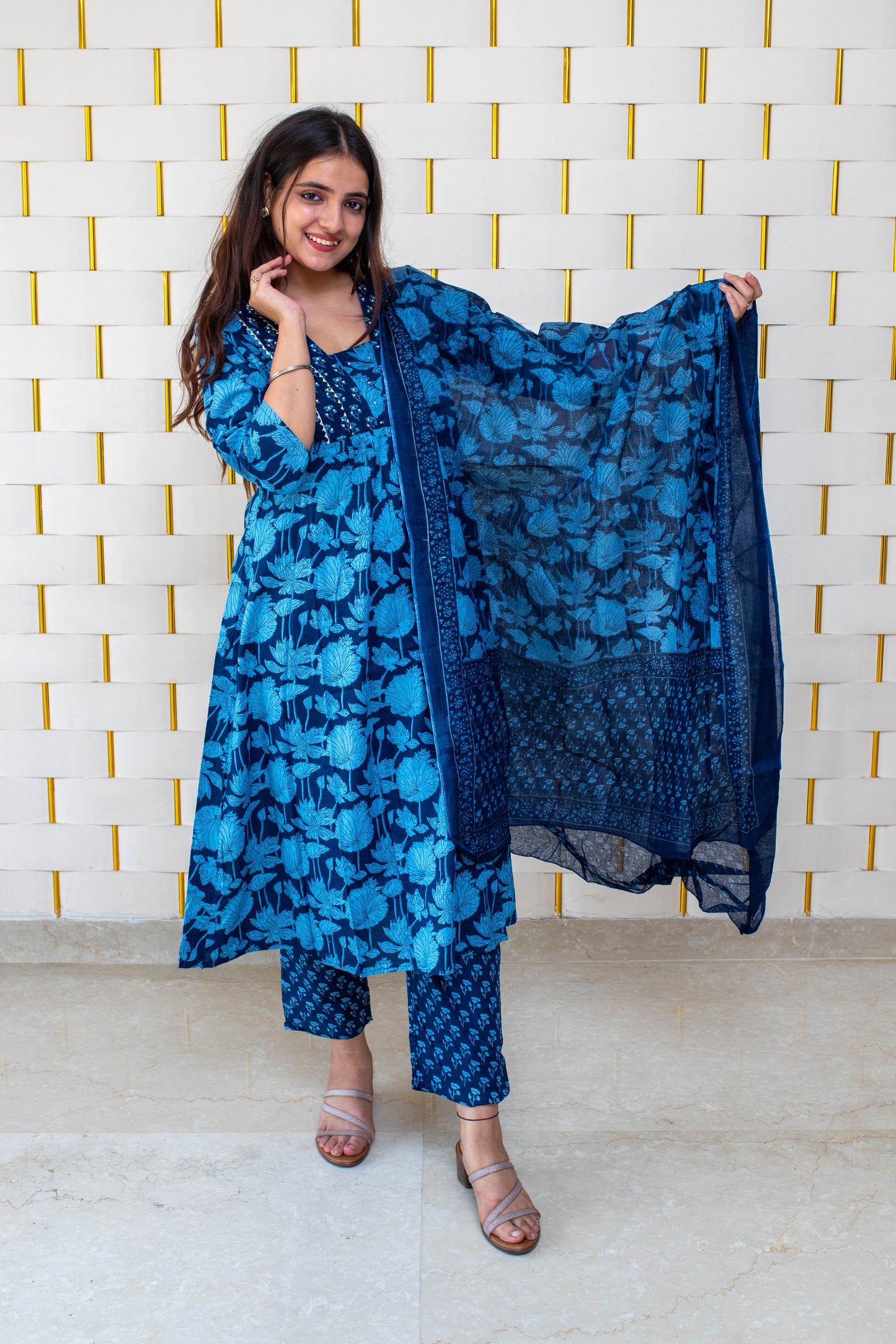 Floral Blue Floral Kurta Set with Dupatta