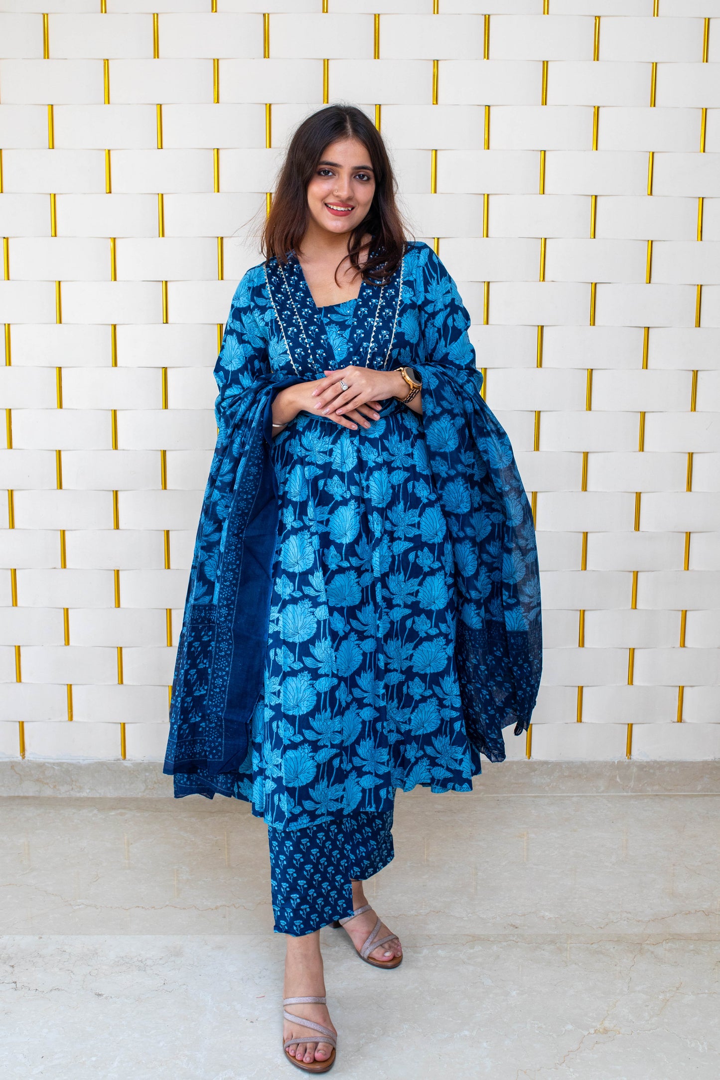 Floral Blue Floral Kurta Set with Dupatta