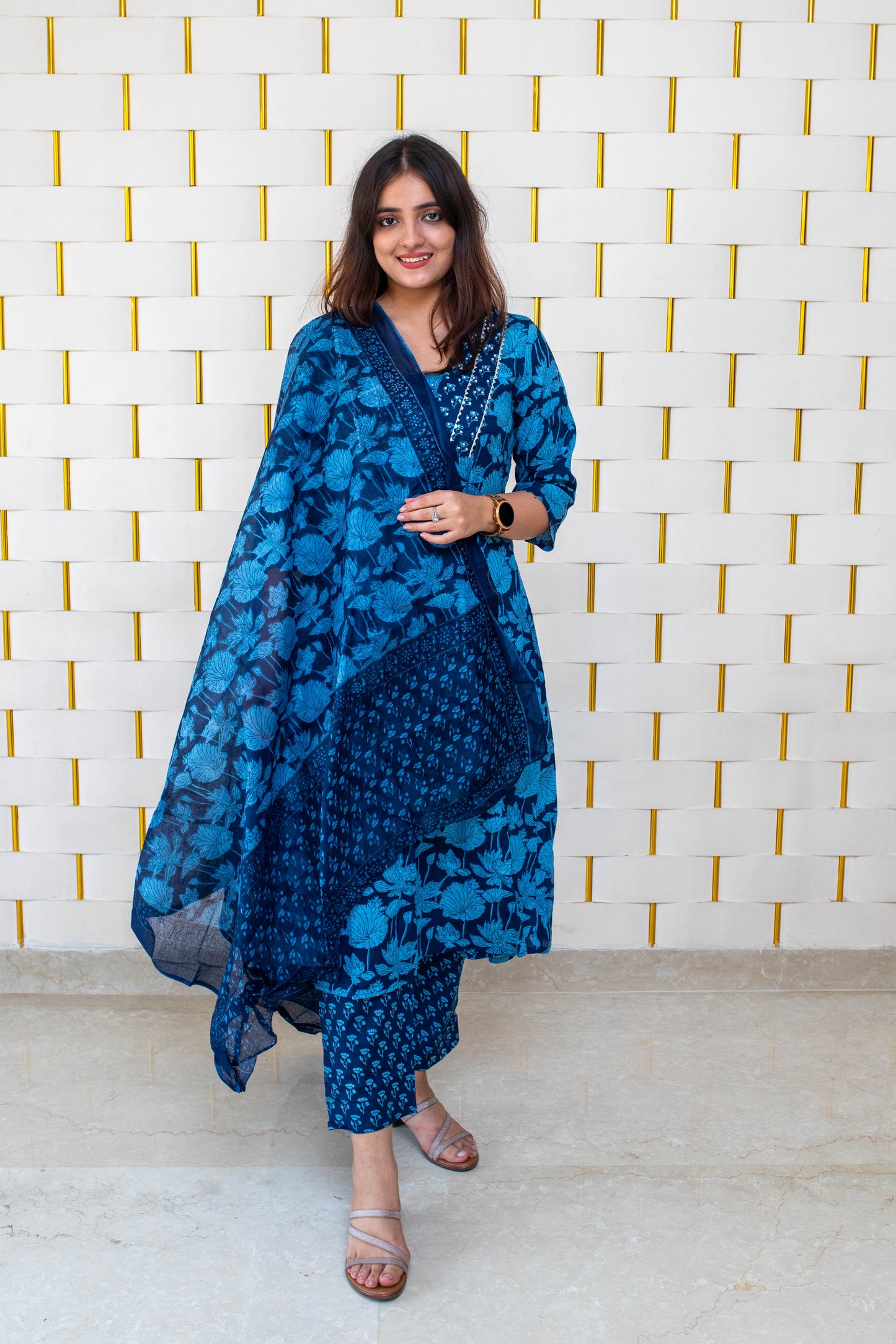 Floral Blue Floral Kurta Set with Dupatta