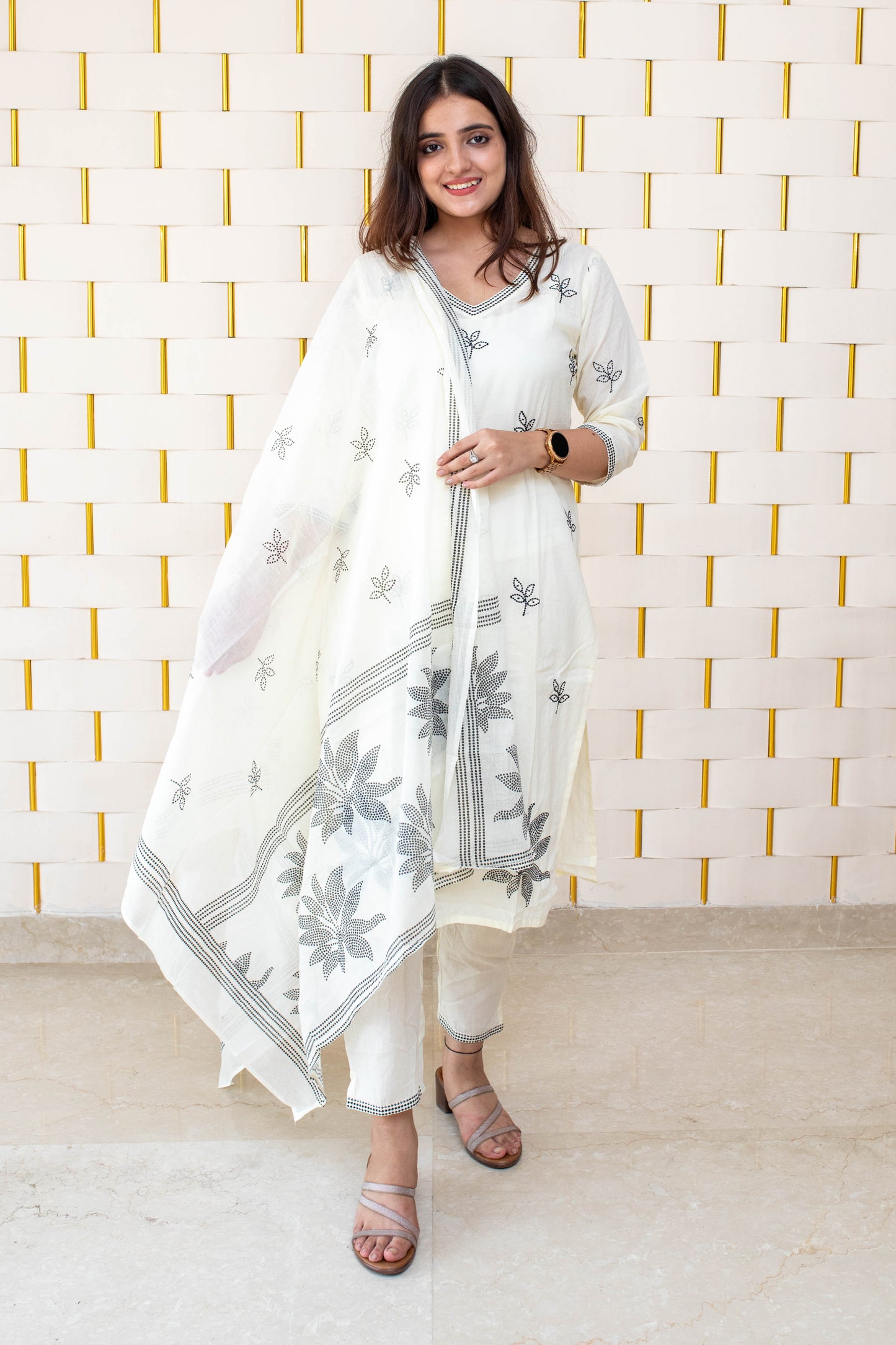 Off-White Kurta with Black Embroidery